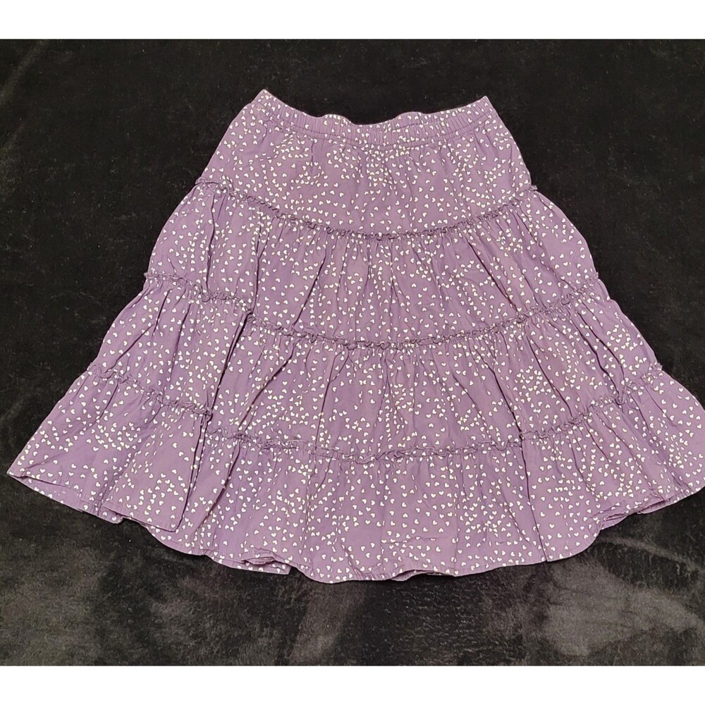 Hanna Andersson Girls Purple Heart Print Tiered Ruffle Cotton Skirt Size 150 10